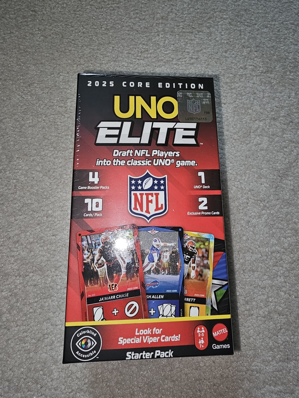 Mattel UNO Elite 2025 Core Edition NFL Starter Pack - Red, Black, Yellow
